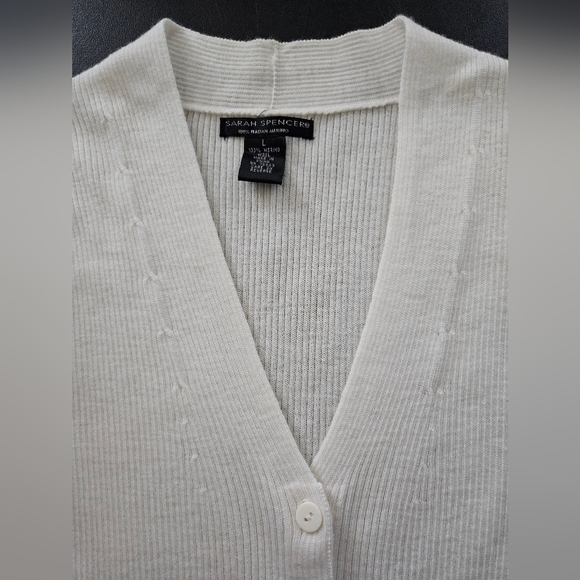 NWT - Italian Merino Wool Sarah Spencer Off White Cardigan - Size L - Picture 6 of 8